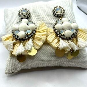 Earrings Large Statement Earrings Raffia Gold tone AB white Rhinestones Bling